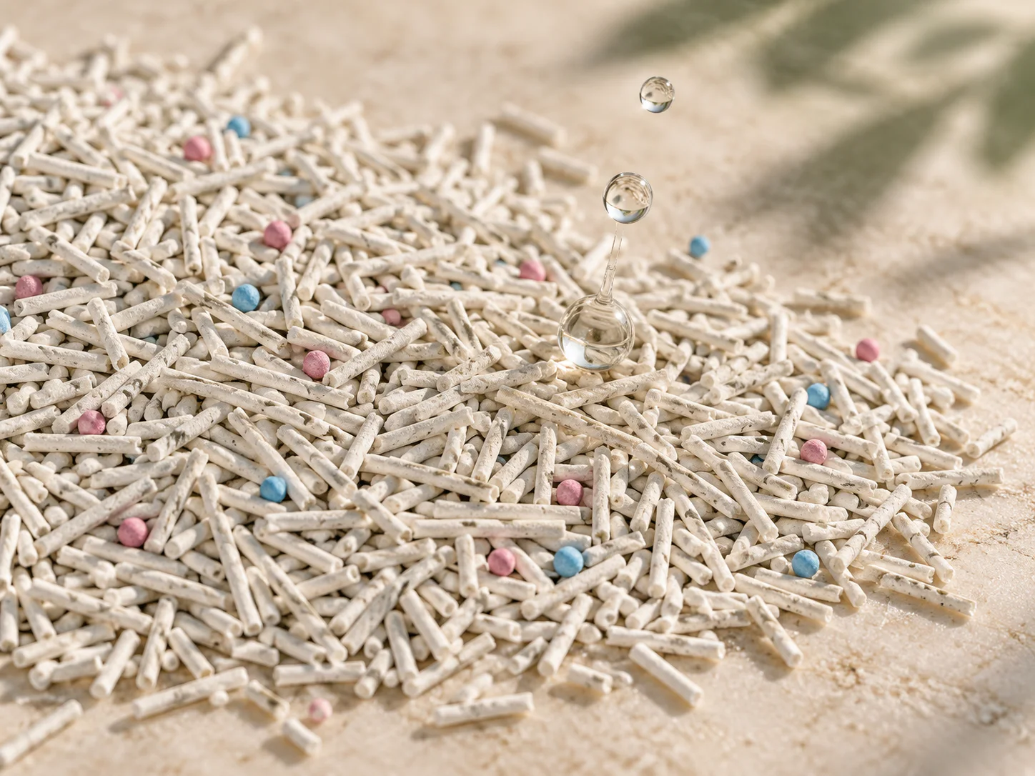 Moisture droplets meeting loose NepiPaw tofu litter